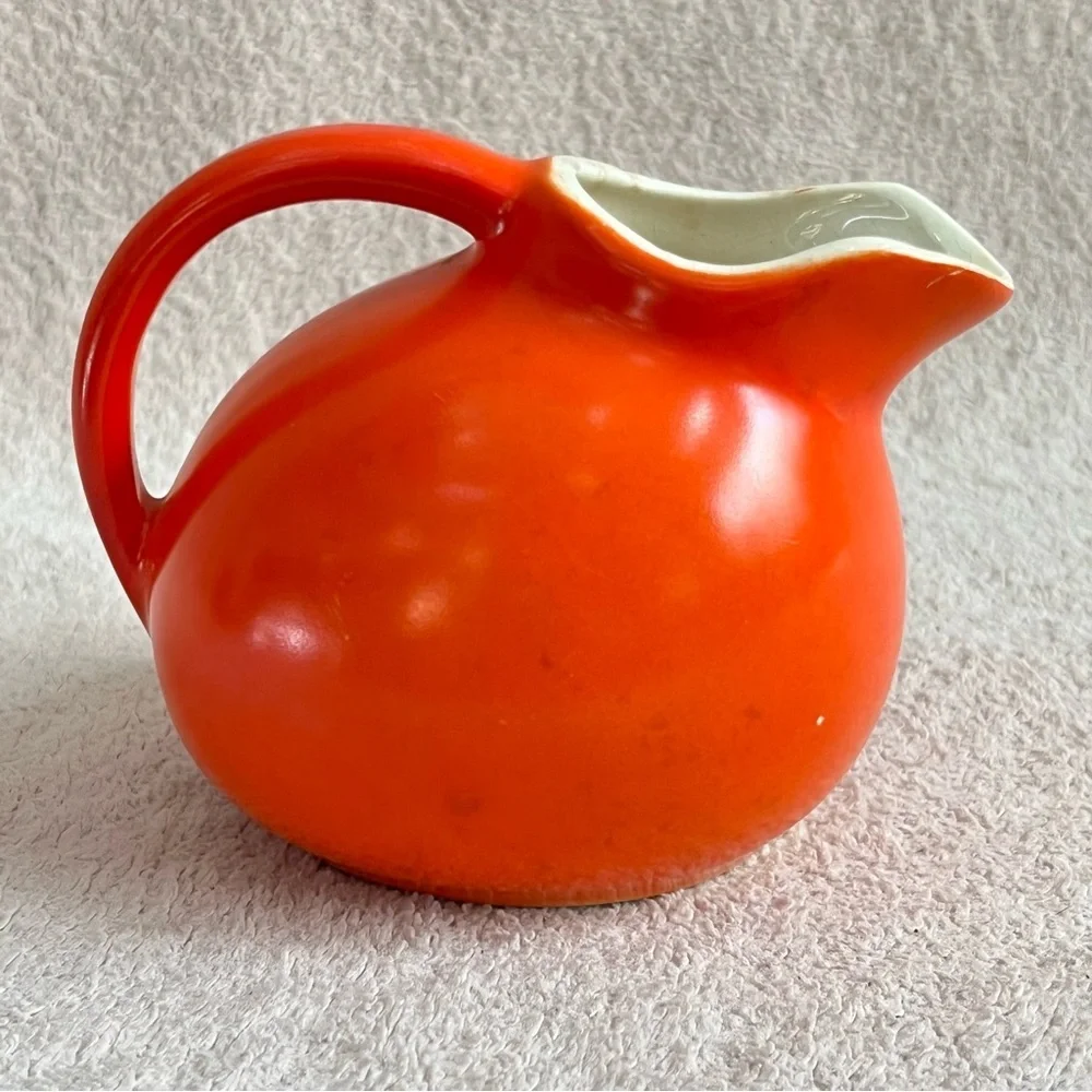 Vintage Mid Century Modern Orange Ceramic Creamer Small Pitcher Retro VTG MCM